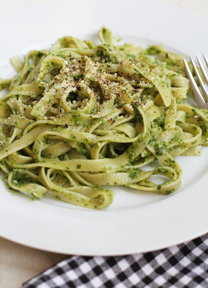 CSA Recipe Pasta with Mixed Green Pesto Deuce Cities