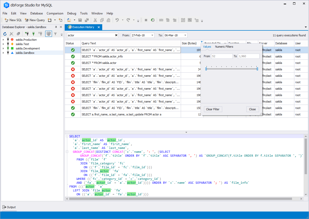 MySQL Execution History Tool to Show and Reuse Executed Queries
