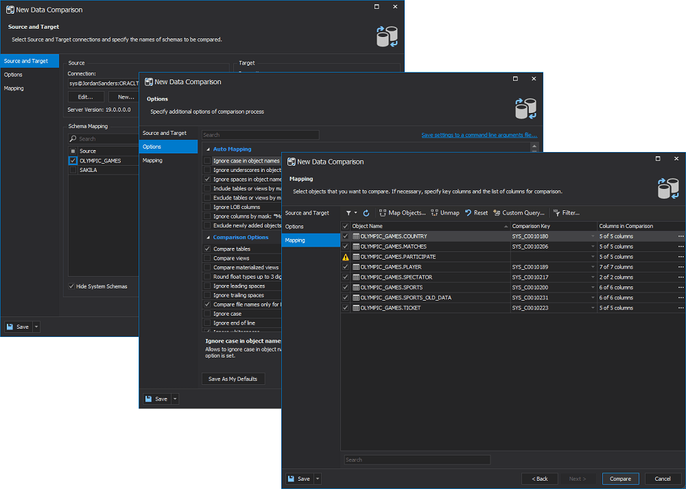 Compare Two Tables Data for Differences in Oracle Devart