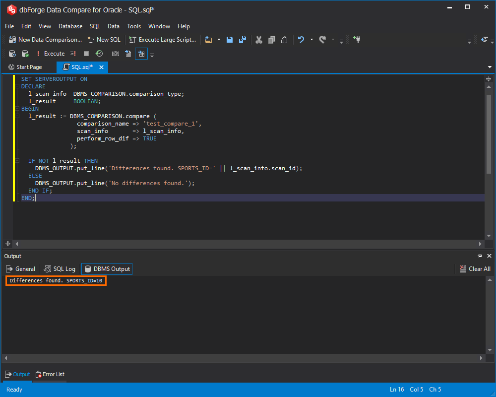 Compare Two Tables Data for Differences in Oracle Devart