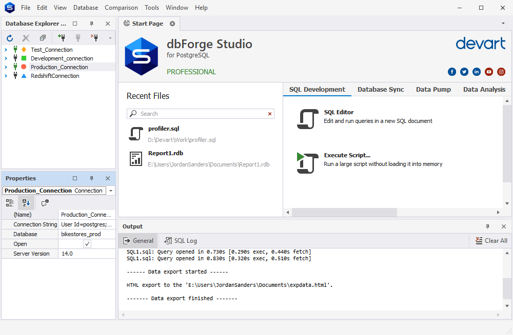 PostgreSQL tools for database development and management