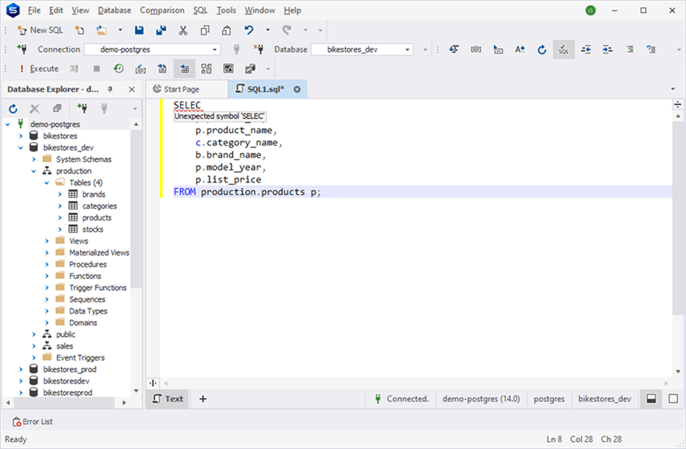 PostgreSQL Formatter SQL syntax beautifier and validator