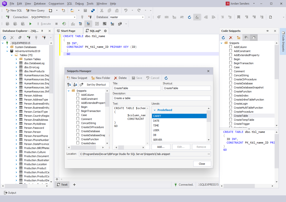 SQL Syntax Checker and Validator Code Completion Feature