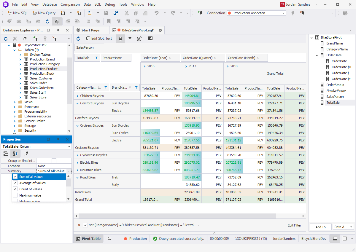 Pivot tables in SQL Server using Studio for SQL Server