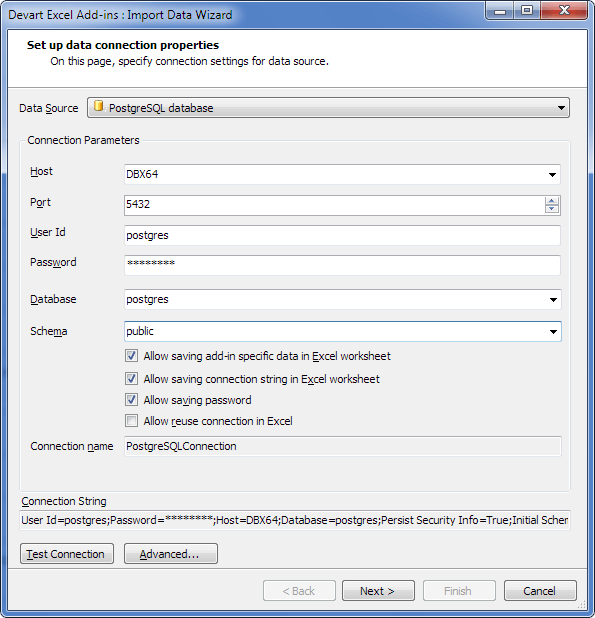 Excel Addin to Connect with PostgreSQL Database