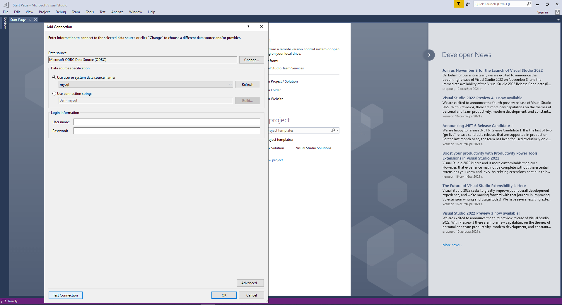 Using ODBC Drivers with Visual Studio