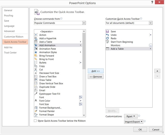 How to Add a Command to Quick Access Toolbar in PowerPoint 2013