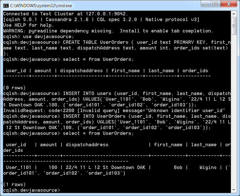 Cassandra Set Java Example