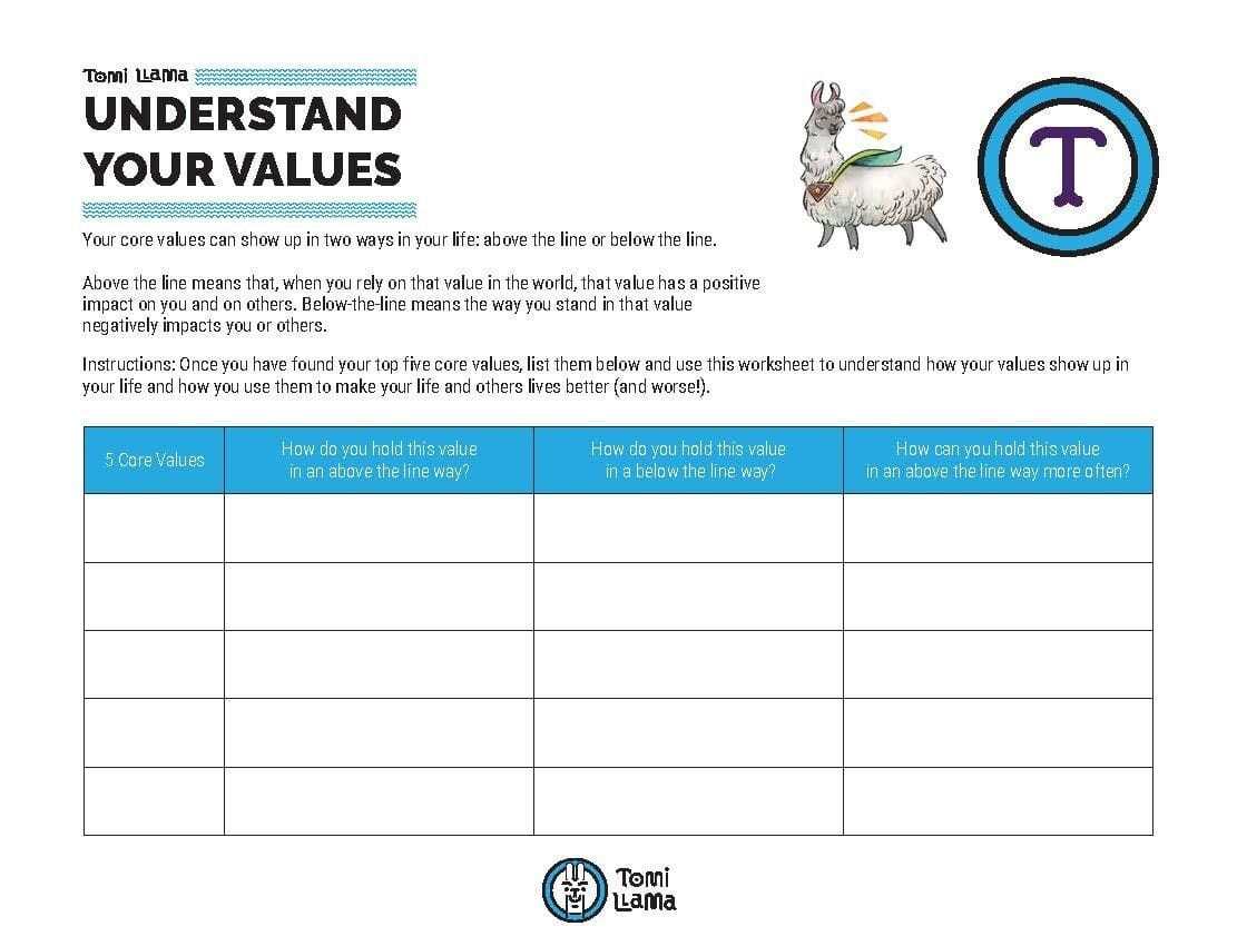 Free Printable Core Values Worksheet