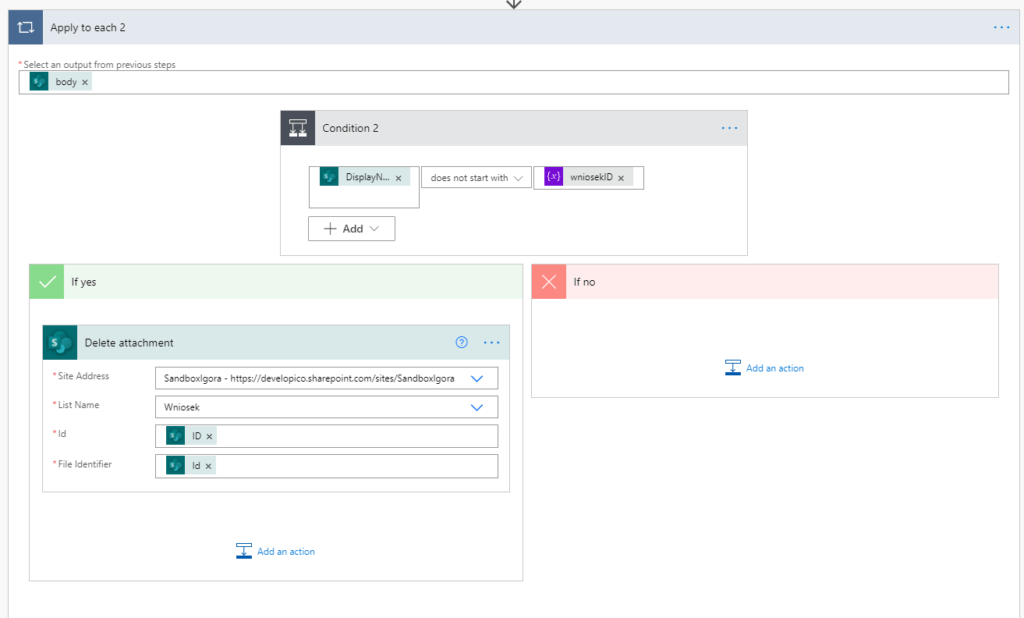 Change SharePoint attachment name using Power Automate Developico