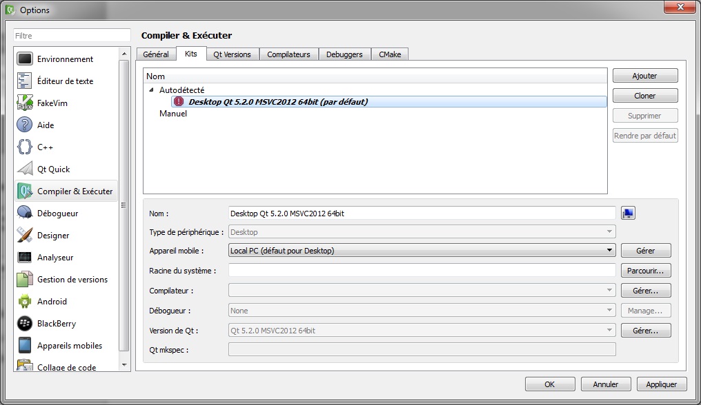 [Débuter] Configuration des kits Qt Creator