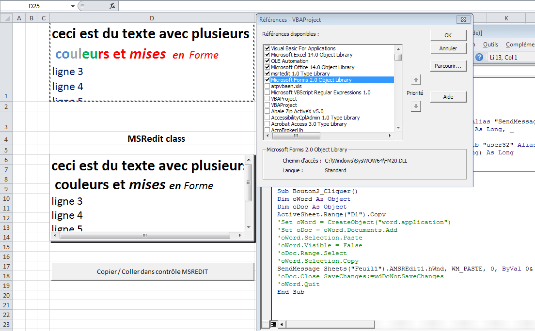 [XL2010] Copier texte formaté de cellule Excel dans contrôle RTF