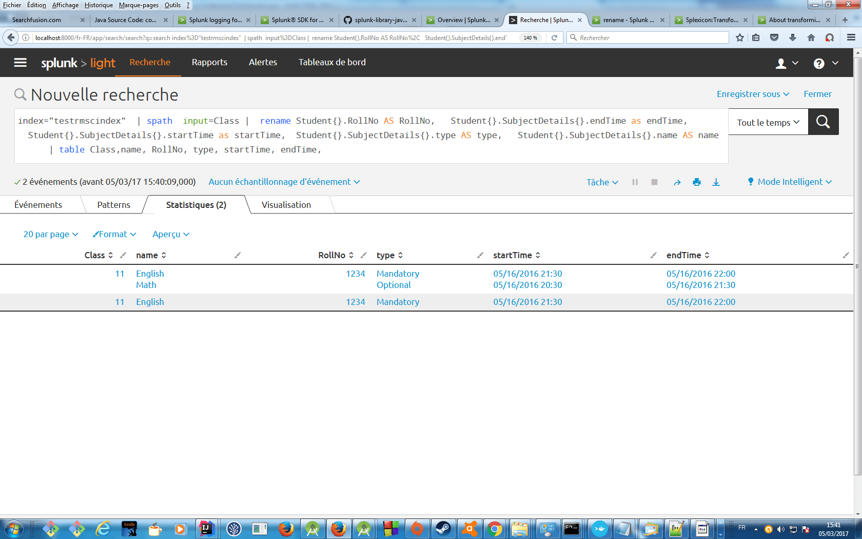 splunk json et java sdk splunk Big Data