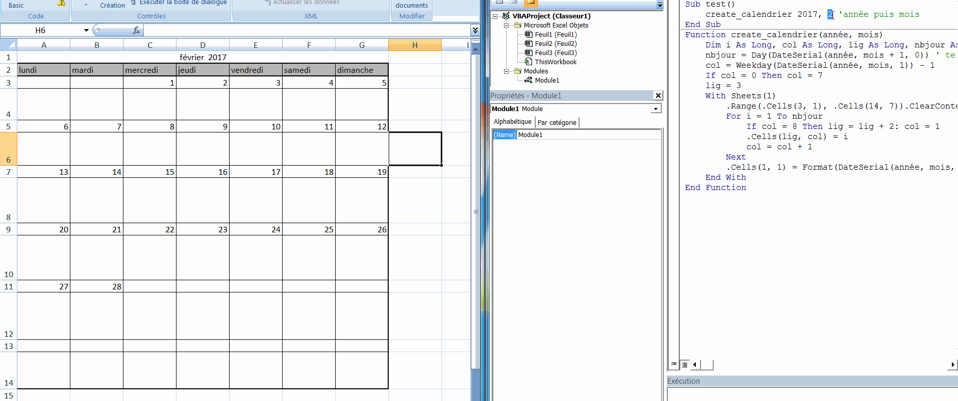 Aide pour créer un Calendrier VBA Macros et VBA Excel