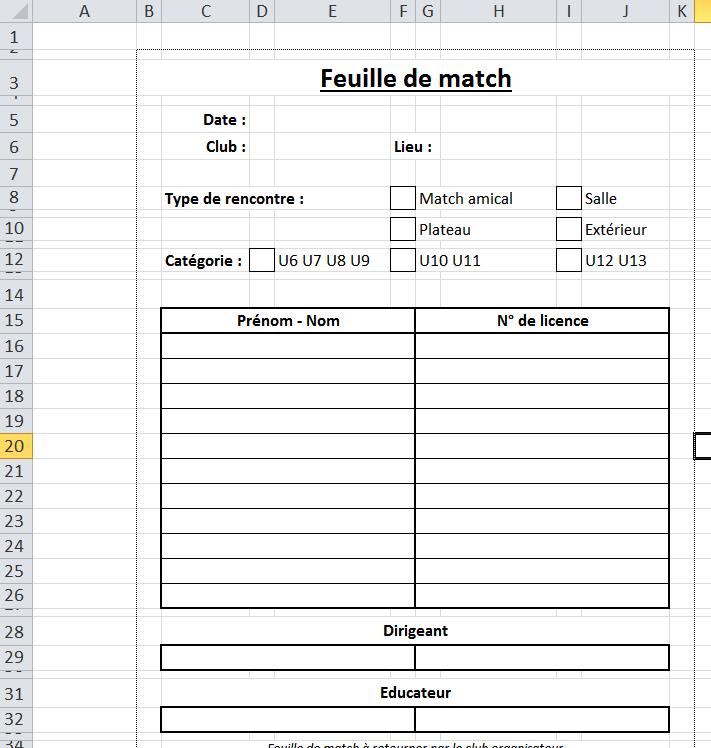 Programmation VBA pour créer une feuille de match Macros et VBA Excel