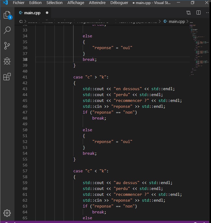 Compilation d'une boucle switch + Char C++