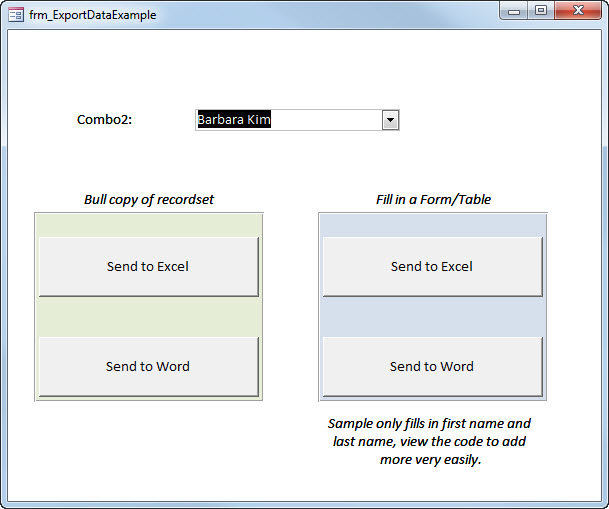 Export Data to Excel and/or Word MS Access Sample