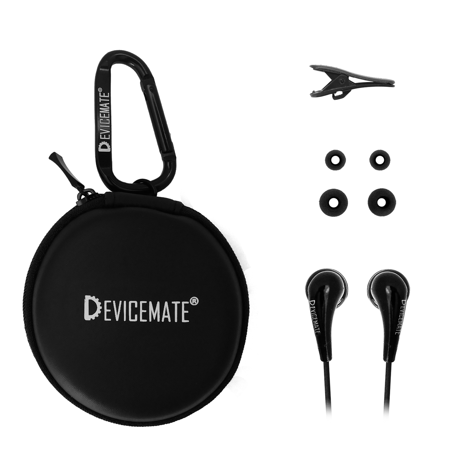 DEVICEMATE® SD 255CBK InEar Stereo Earphones [Black] Case InEar