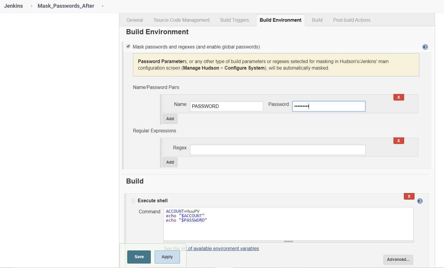 Hide password in Jenkins console Lab 01