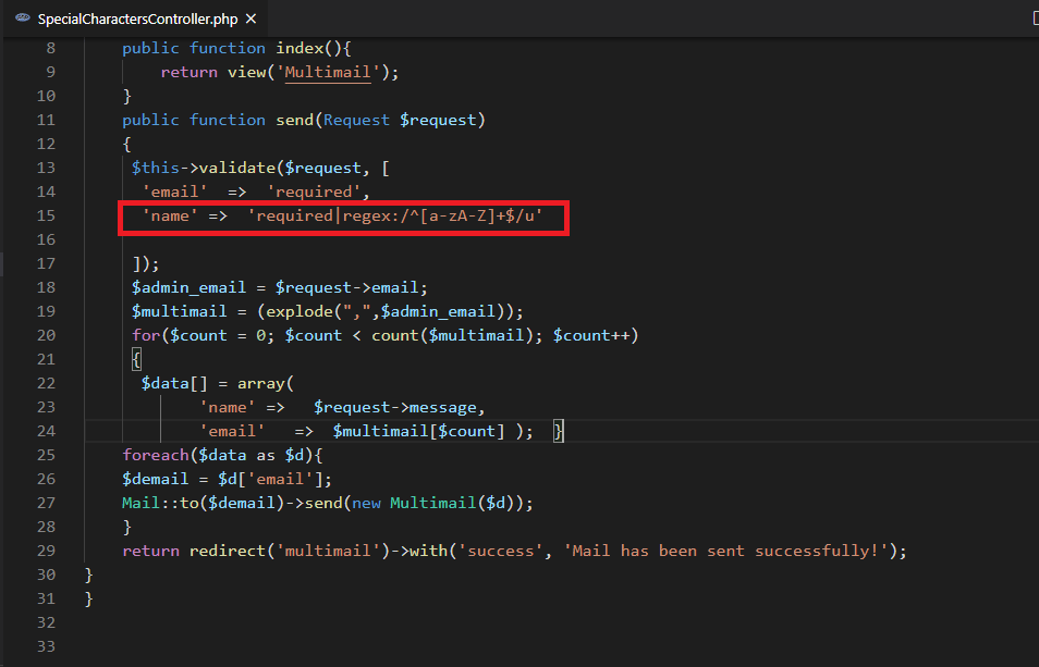 Special Characters Not Allowed Validation in Laravel 5.8