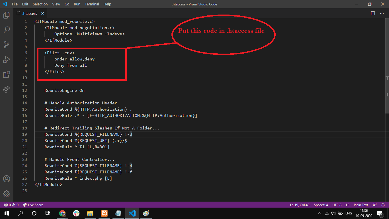 How to protect .env file in Laravel.