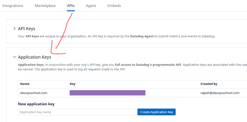 Datadog APIs Key Tokens