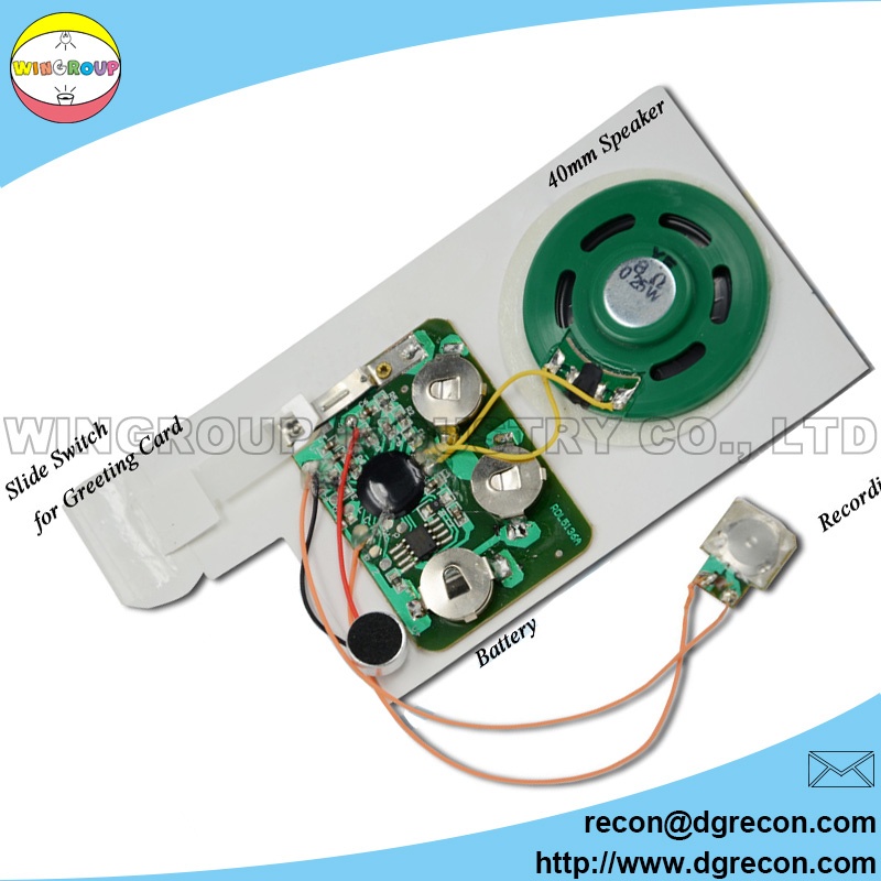Push button sound module for greeting cards