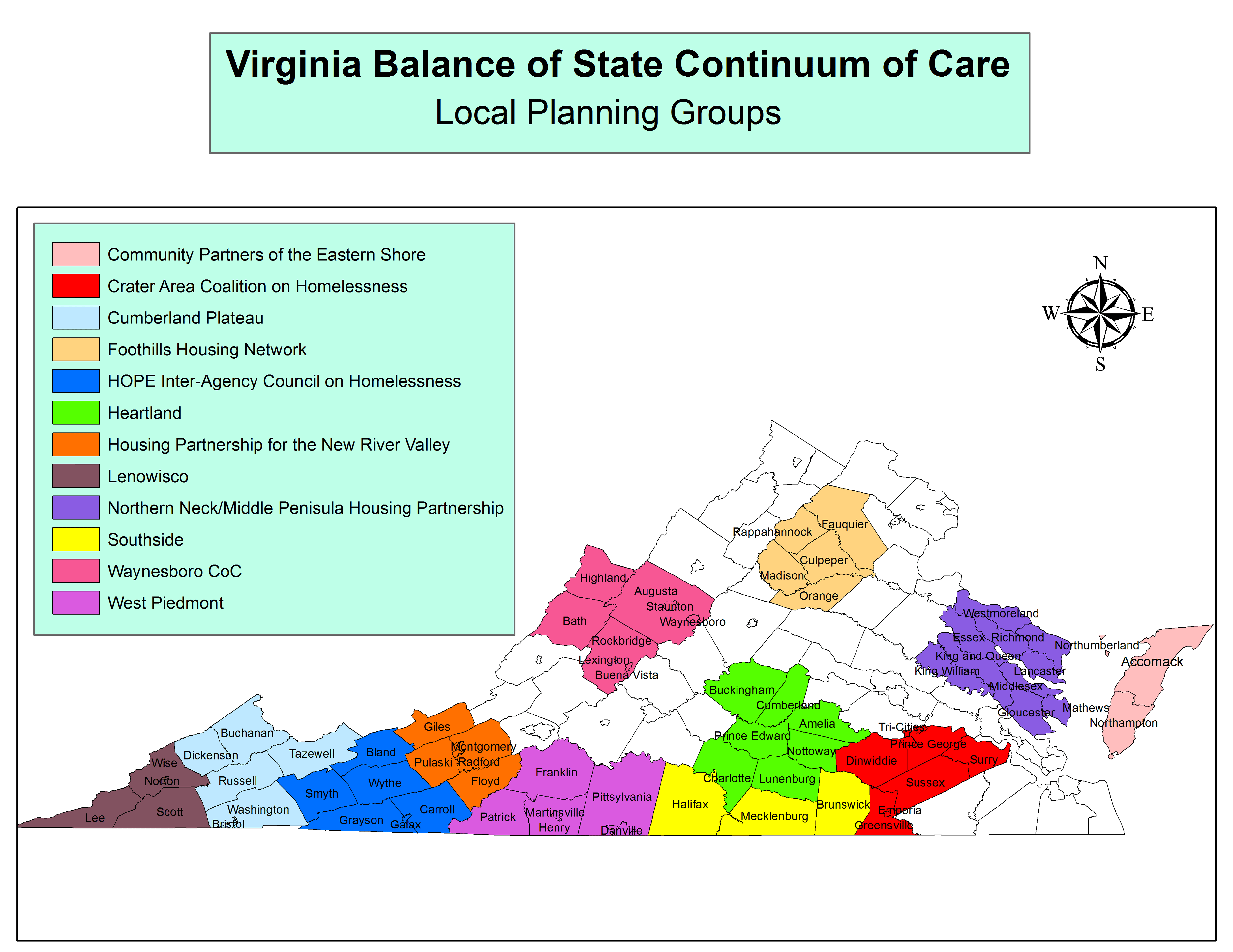 Balance Of State Map VIRGINIA BALANCE OF STATE CONTINUUM OF CARE DHCD