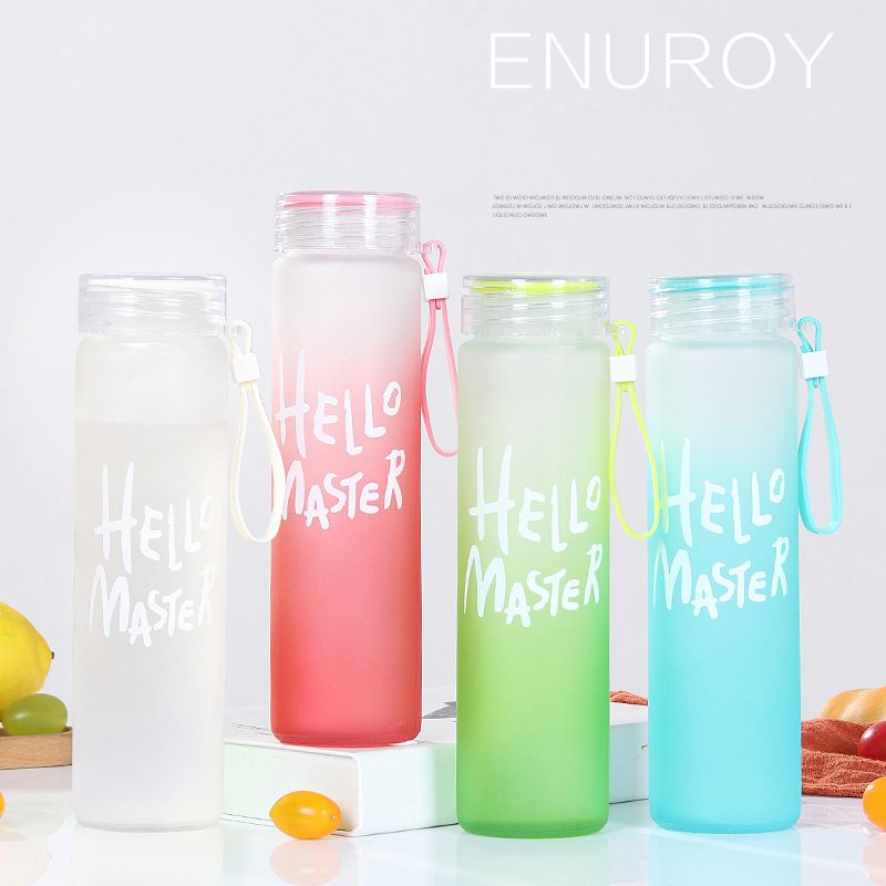 Letters Glass Water Bottle Colorful Gradient Color Frosted Glass Cups