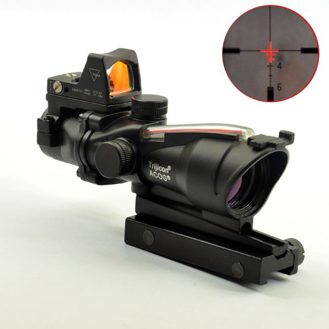 ACOG Style 4X32 Real Fiber Source Red Illuminated Scope W/ RMR Micro