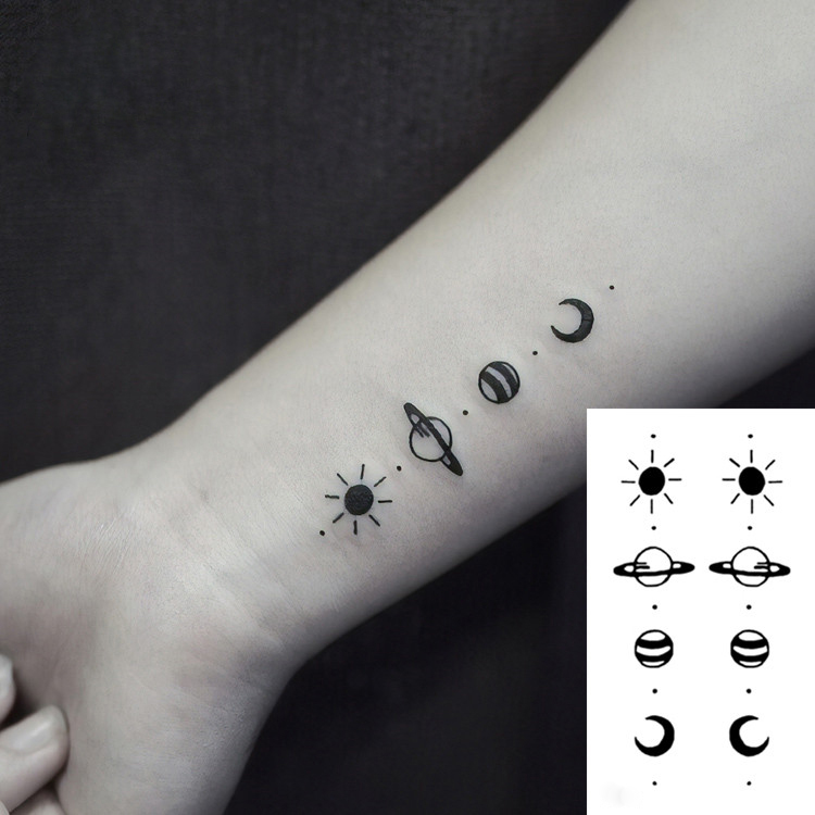 Blanco Dibujo Del Arte Del Tatuaje Etiqueta Cuerpo Negro Pequeño Elemento Estrella Planeta Sol Luna Transferencia De Agua Falso Temporal Tatoo Tatto Flash Por Yiqinmy, 10,45 € | Es.dhgate.com 750_x_750_jpg