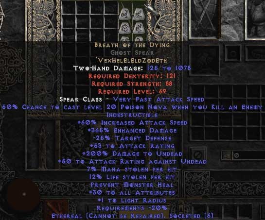 Breath of the Dying Ghost Spear Ethereal 350384 ED Diablo 2 Store