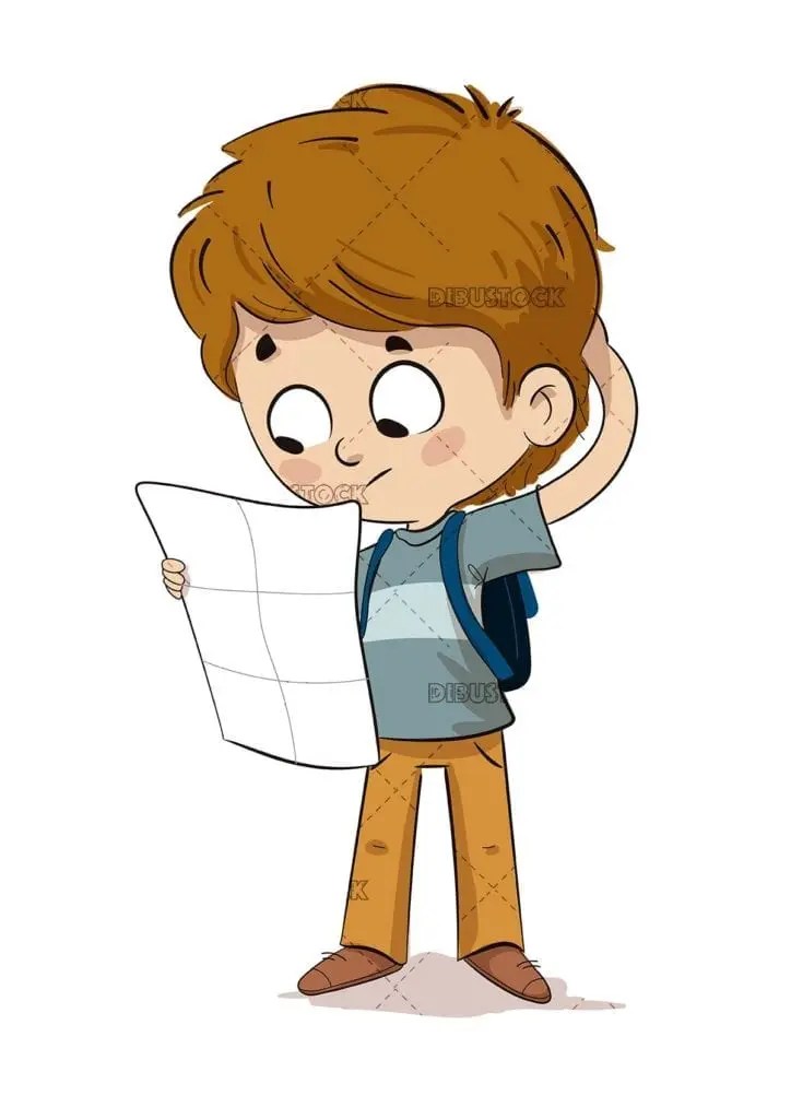 Lost child looking at a map Illustrations from Dibustock Children's