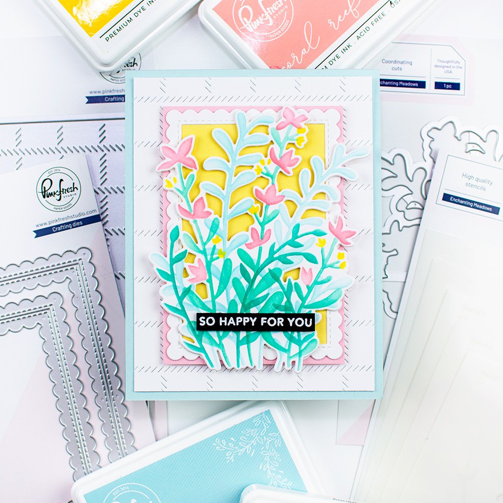 Pinkfresh Studio Enchanting Meadows layered stencil set, Pinkfresh