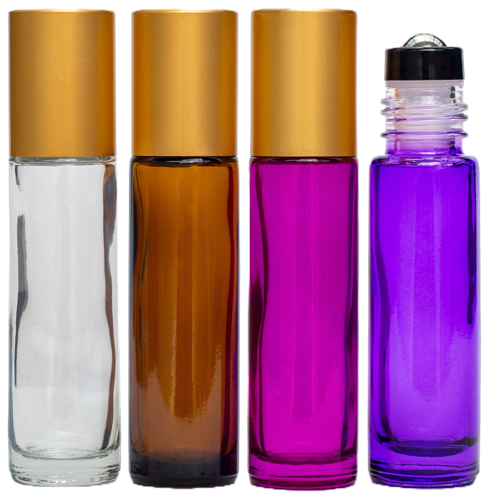 10ml (Thick Glass) Roller Bottle, Steel Ball, Gold Lid