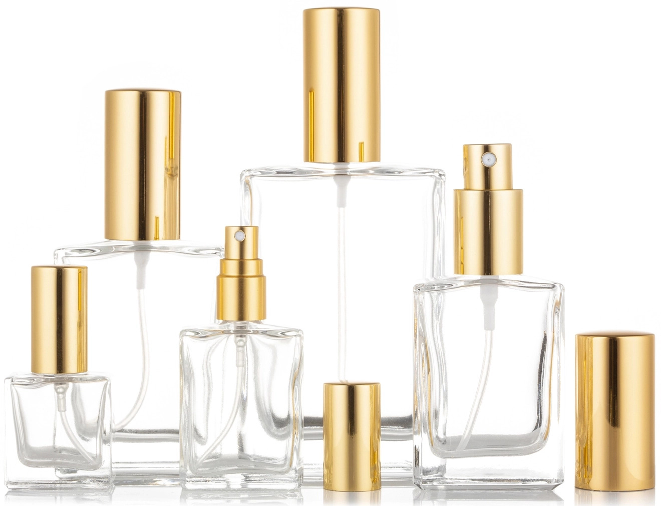 Perfume Bottle, Clear Glass, Gold Aluminium Top