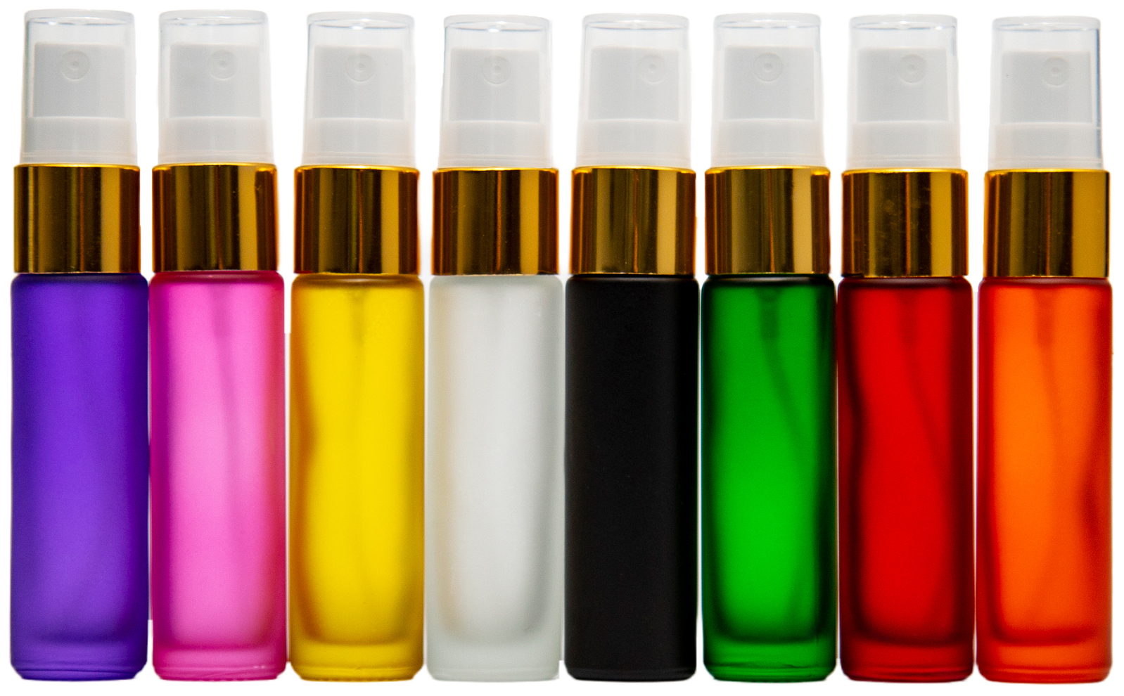 10ml (Thick Glass) Frosted Colour Spray Bottle with Gold Aluminium Top