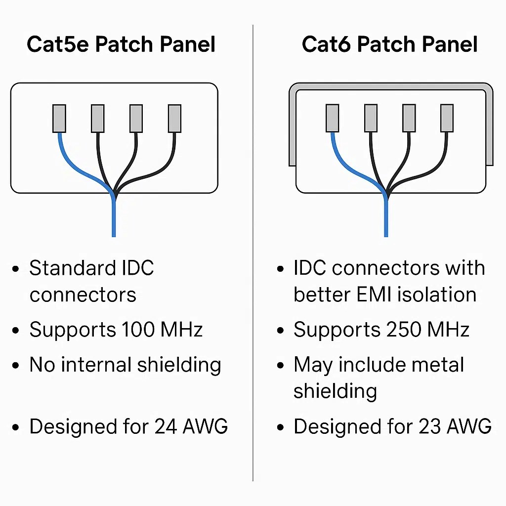 Patch Panel Comparison: Cat5e vs. Cat6 – Technical Differences