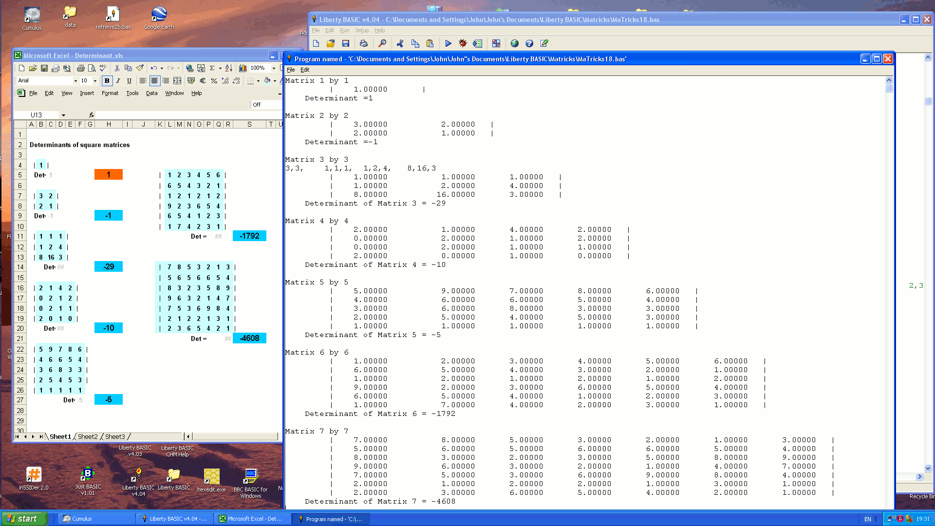 Demonsration of agreement with Excel/ Libre Office.