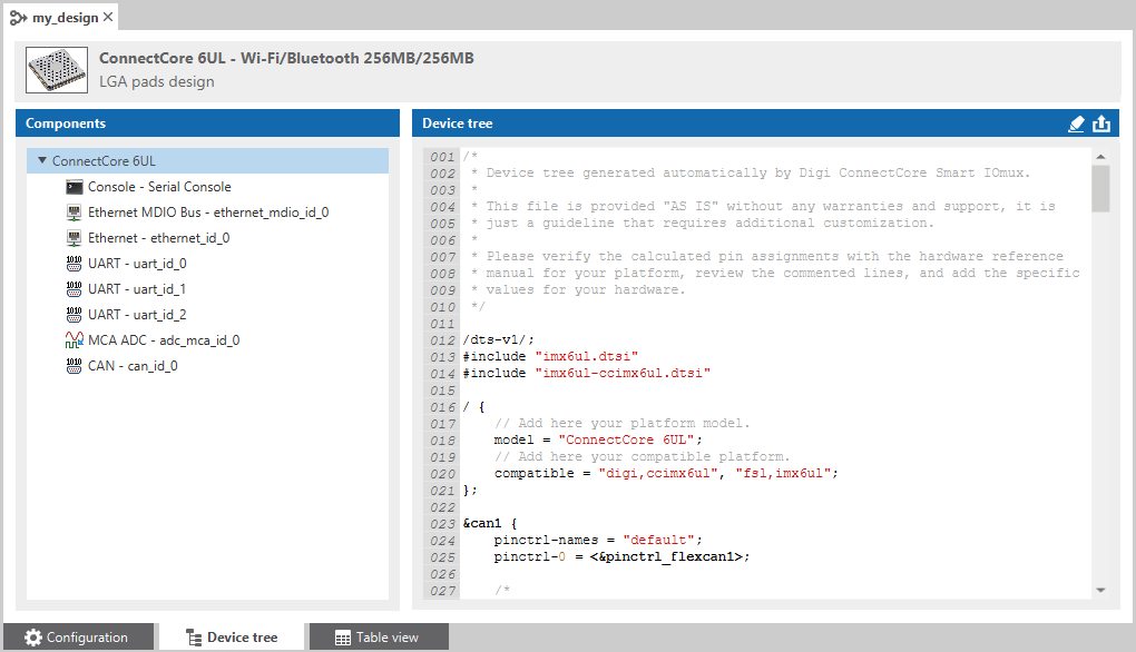 Device tree view ConnectCore 6UL
