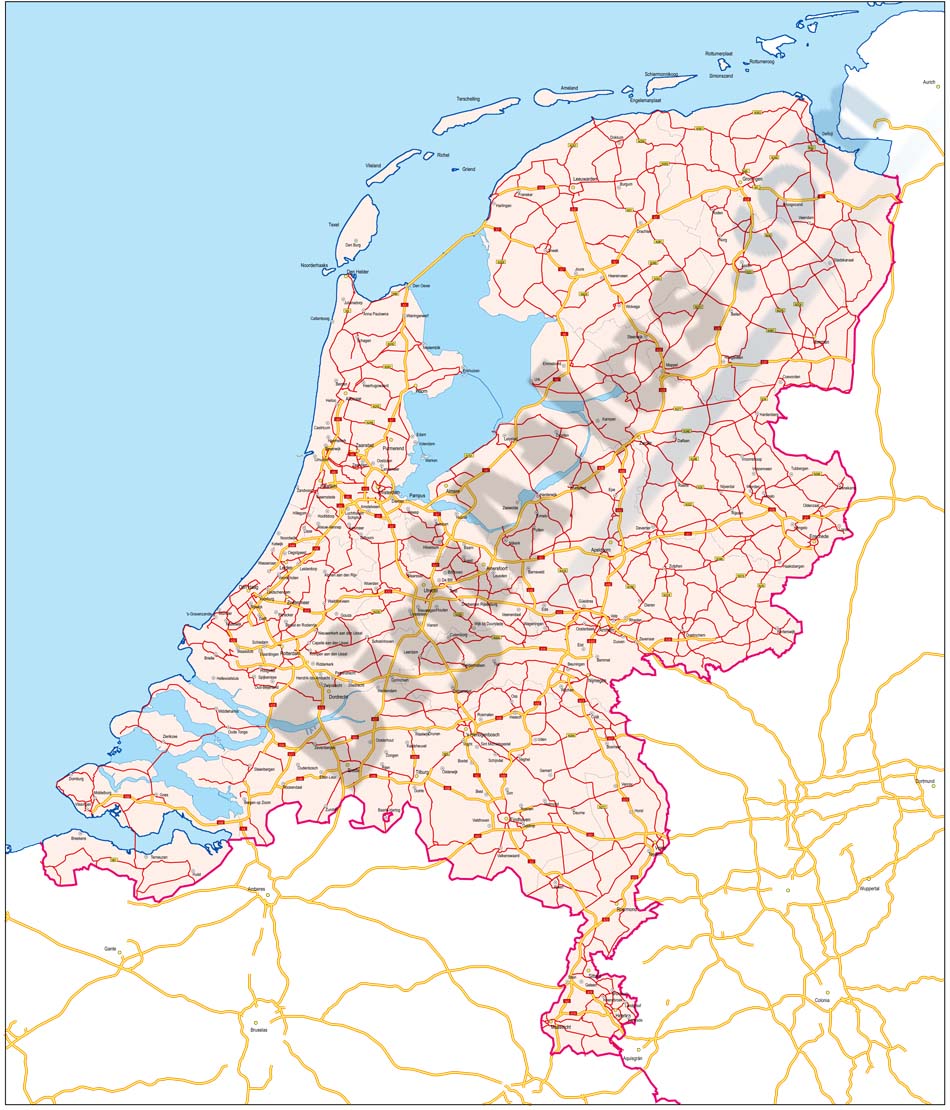 Map of netherlands with major roads