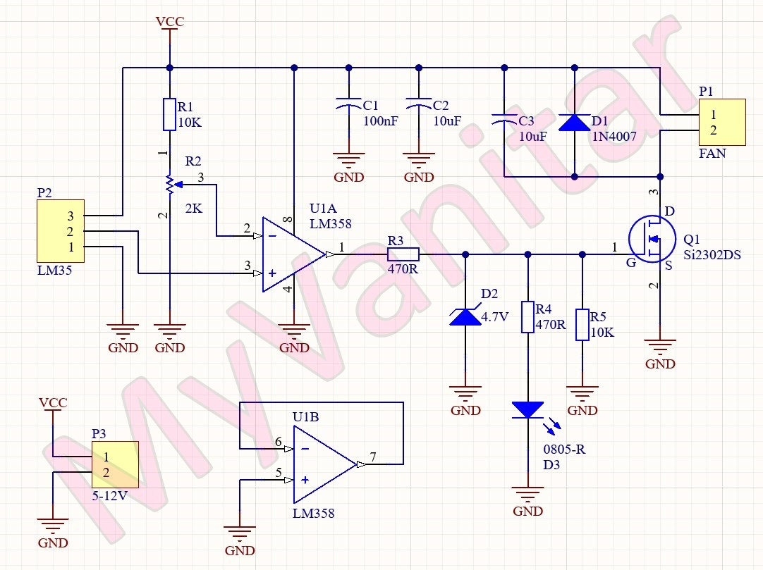 Cooling FAN Controller Using an LM35 (No MCU)