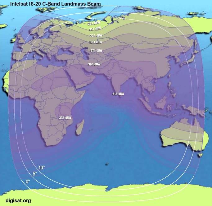 Intelsat IS20 Satellite Footprint Maps KaBand, CBand, KuBand