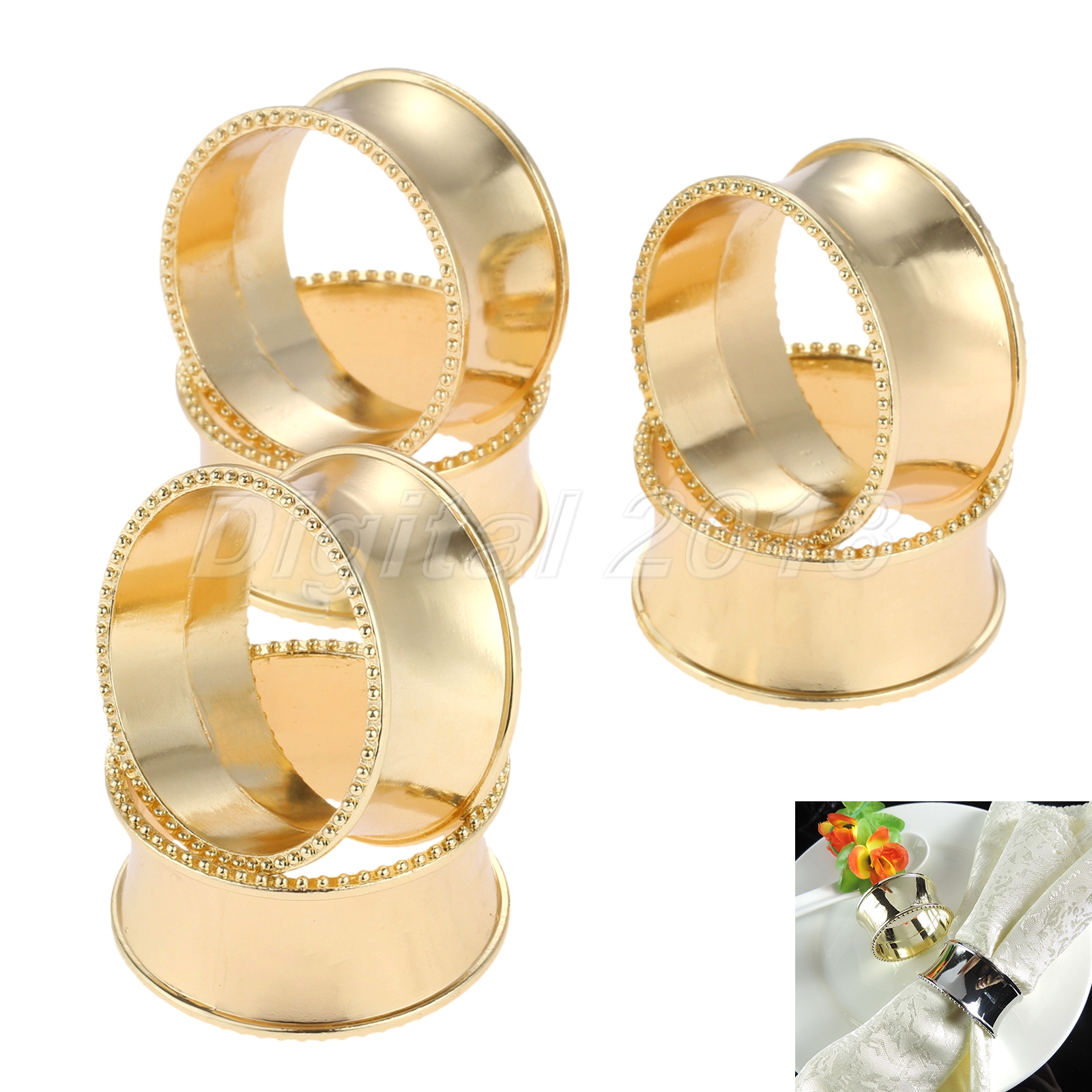 6pcs Elegant Gold Napkin Rings Serviette Holder Buckle Wedding Party