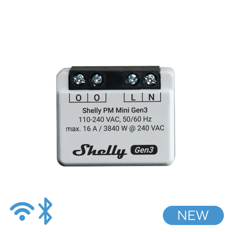 Shelly PM Mini Gen3. Wi-Fi operated Smart Energy Meter, 1 channel 16 A