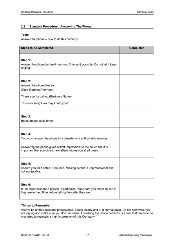 Standard Operating Procedure Template Download Digital Documents