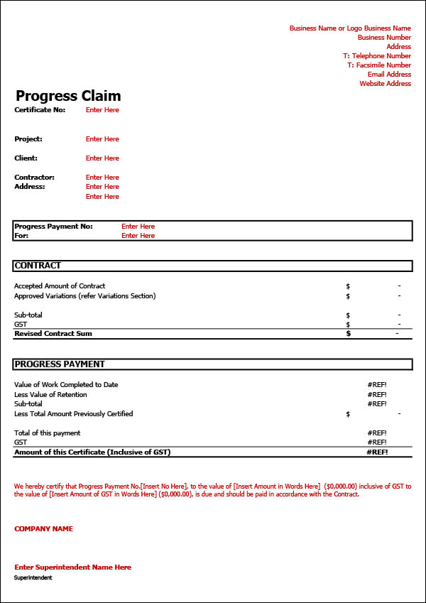 Progress Claim Template Claim Money Accurately for Your