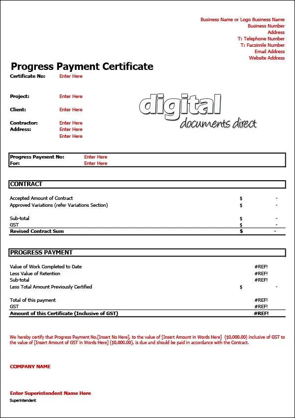 Progress Payment Certificate Template Track Payments Fast