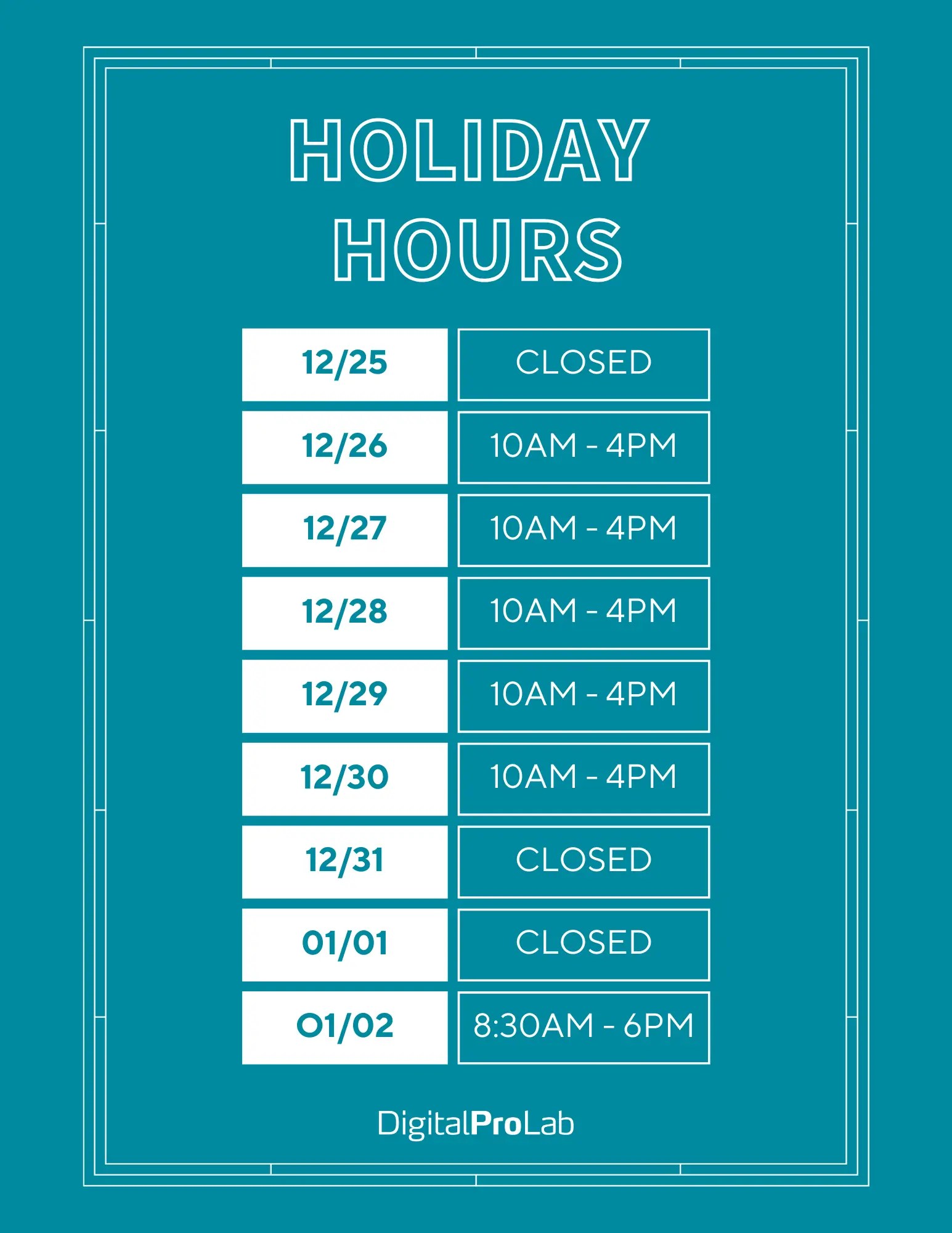 DPL CHRISTMAS HOURS Digital Pro Lab