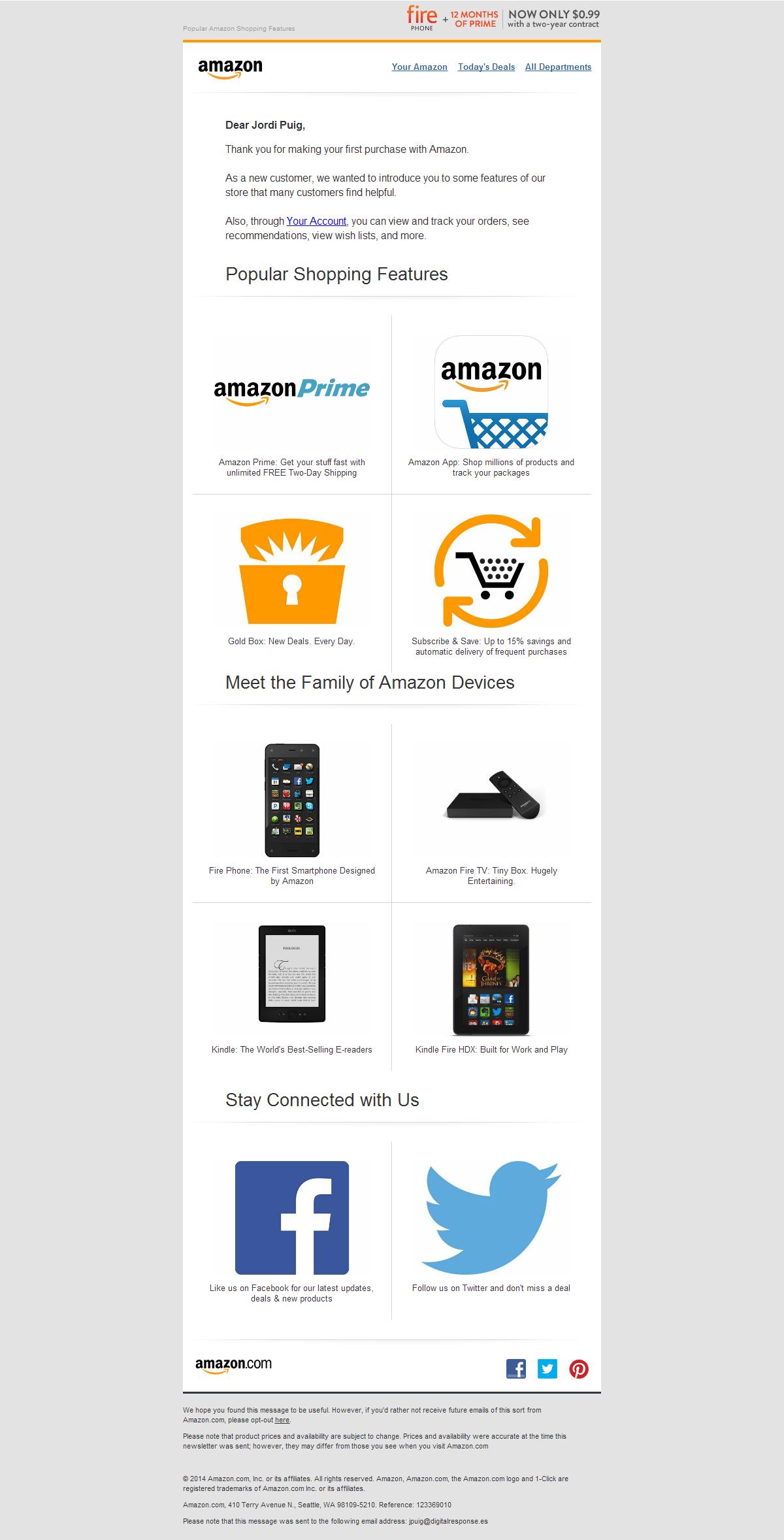 Ejemplo email marketing análisis de un "thank you email" de Amazon